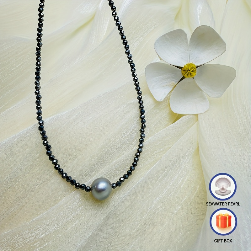 Madama Saltwater Pearl Necklace with Spinel Stones 7mm in Cold Tones